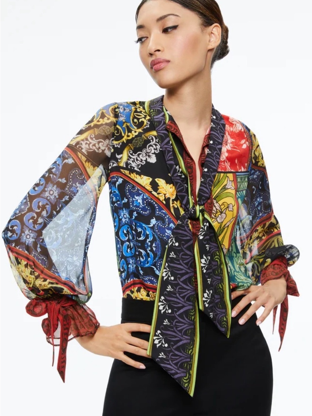 Alice and Olivia Lloyd Tie Neck Blouse After Sunset Size XS P2P 19’